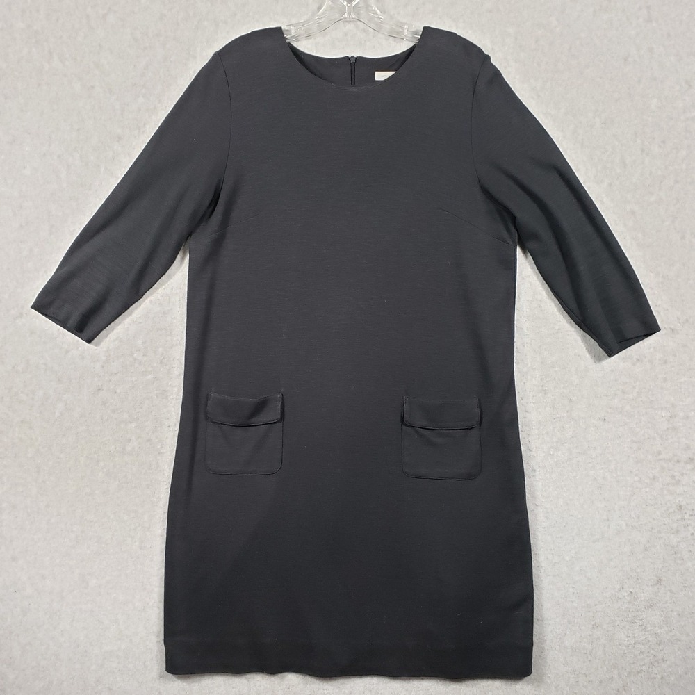 J. Jill Black Ponte‎ Knit Shift Dress M 3/4 Sleeve Pockets Office Siren Corpcore